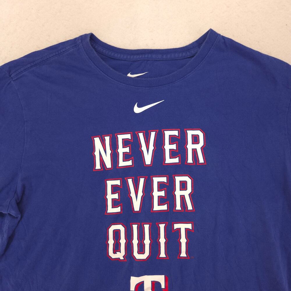 Nike Texas Rangers Casual Graphic Cew Neck Baseball T Shirt Mens Size L Blue